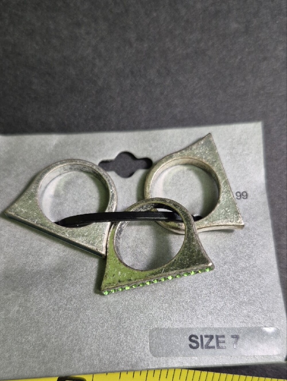 Silver-Tone Ring Set with Teal Inlay and Green Stones - Size 7 - Picture 2 of 4